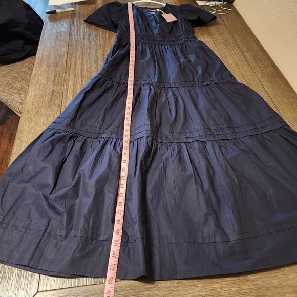 Quince 100% Organic Cotton Tiered Maxi Dress NWT Navy Small - Picture 2 of 6